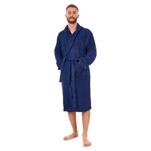 Keanu Mens Plain Cotton Bathrobe / Navy